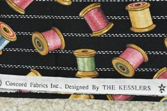 By 1/2 Yd, Vintage, Colorful Wooden Spools on Black, Concord, Kesslers, P7956