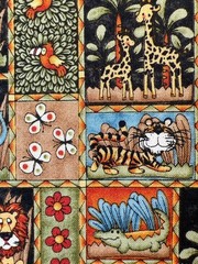 Fabric -RARE VTG Safari Jungle Animals Collage Northcott Studio Sold BTY x 43” W