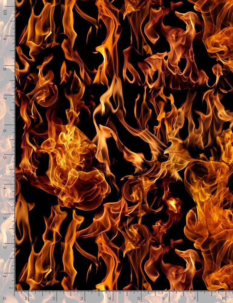 Fire Fireman Fabric – Orange Flames on Black – Timeless Treasures YARD