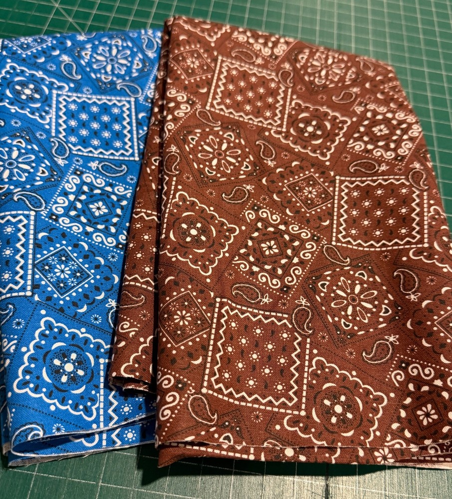 HALF YARD 100% cotton fabric by the HALF yard 18 x 44 Bandana Royal Choc BR 2 pc