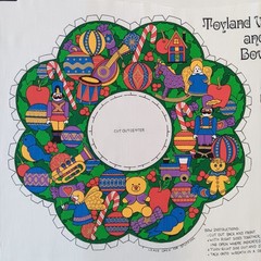 Vintage Manes Fabric Co. Holiday Toyland Wreath And Bow Cotton Cut And Sew Panel