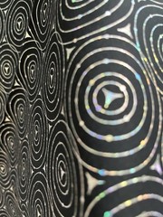 Black & Silver Metallic Geometric Concentric Circle Print Fabric
