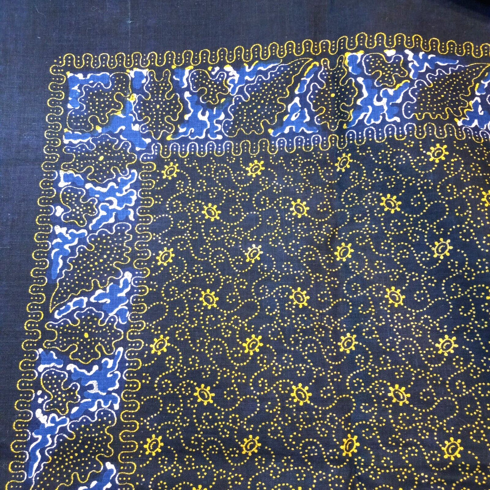 Navy Blue Yellow White Floral Panel Print Quilt Cotton 1.8 Yard