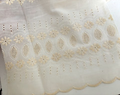 Vtg 33WX21L Solid Off White Embroidered EYELET Floral FABRIC Quilt Lace Scallop