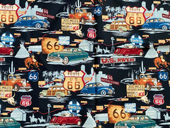 Alexander Henry ROUTE 66 Mini Highway TRAVEL Black Cotton Fabric 1/2 yard