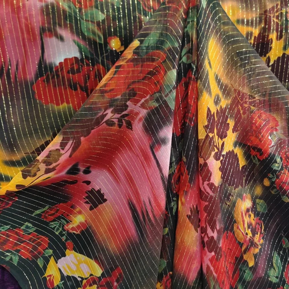 Crinkled Georgette Silk Fabric Evening Dress Scarf Gauze Metallic Silk Material