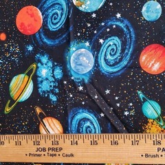 Space Planet Galaxy Fabric 1 Yard X 44″ Cotton Solar System Stars Novelty