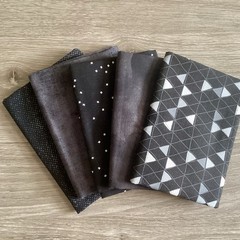 FIGO 5ps Fat Quarter Bundle Black Gray Cotton Quilting Fabric Lot Sewing Crafts