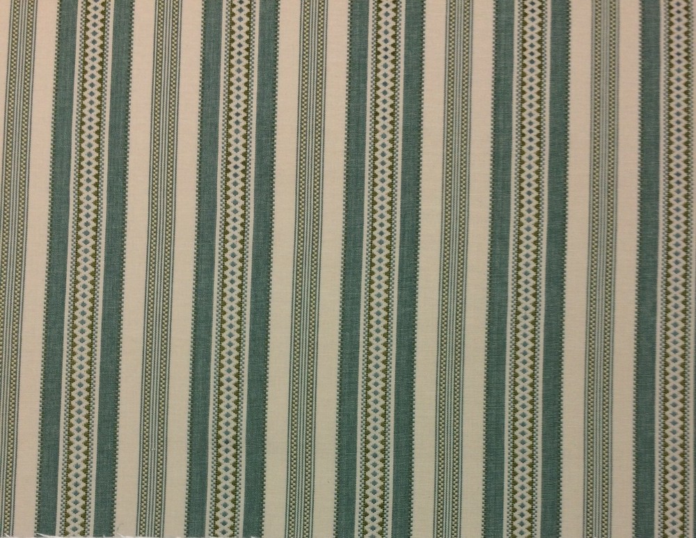 BALLARD DESIGNS WINDSOR BLUE TEAL MOSS GREEN WOVEN STRIPE FABRIC 1.75 YARD 54″W