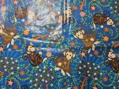 Laminated Cotton Mystic Forest – Monkey Trees Teal – BPA and PVC Free – FQ