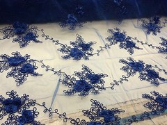 Royal Blue 3d Ribbon Flower Rosettes On A Mesh Lace.36x50inches.bridal-wedding.