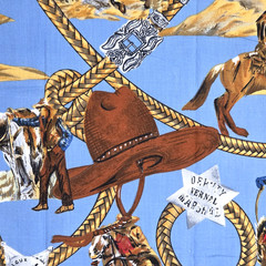 West Cowboys Indians Horses Brown Blue Shamash & Sons 5540 Cotton Fabric 1.2+ YD