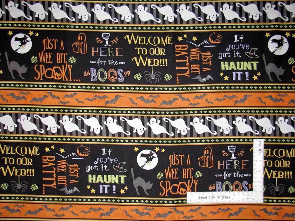 Halloween Fabric Cat Ghost Bat Stripe Cotton Wilmington Here For The Boos Yard