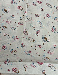 VTG Thai Silk Fabric Handwoven Creme Abstract Swirls Teal Copper Red 78 x 44