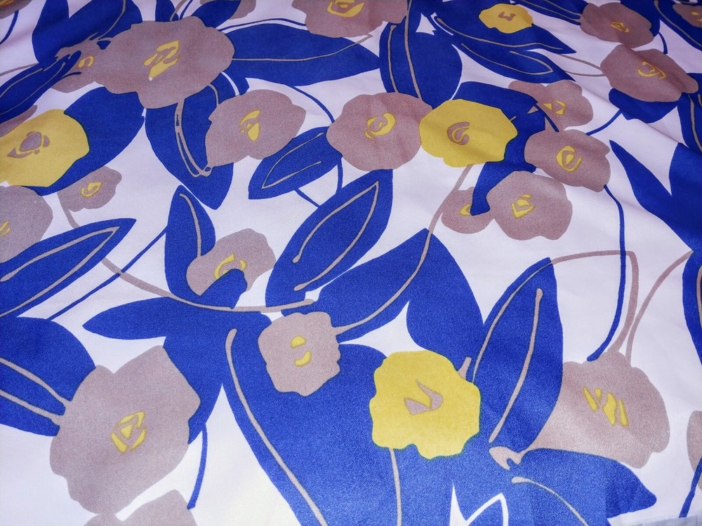Vintage Fisher & Gentile Large Blue Pink Floral Polyester Fabric 44″ x 1 Yard