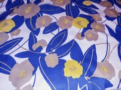 Vintage Fisher & Gentile Large Blue Pink Floral Polyester Fabric 44″ x 1 Yard