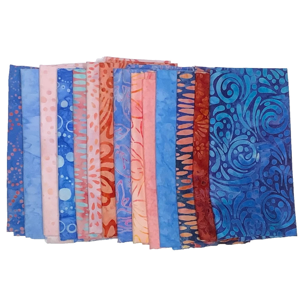 POUND PACK PLUS #755 100% Cotton Batiks & Handpaint Fabric Scrap Red Blue Pink