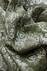VTG Olive Green Silver Grey Woven Jacquard Damask Drapery Or Upholstery Fabric