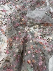 Multicolor Embroidered Floral Lace Fabric Bridal Prom Formal Cottage Granny Core