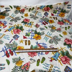 RICHLOOM Fabric Cotton Canvas 36″x36″ White Beach Color Flip Flops Flowers