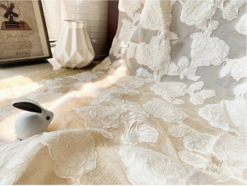 White Beige black Organza Jaquard Fabric, flower embroidery Wedding dress