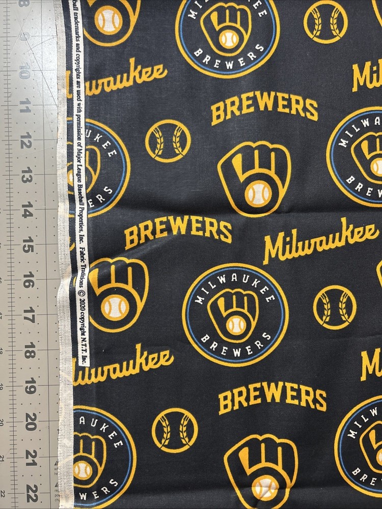 MLB Milwaukee Brewers Baseball 1/2 yard (18 by 58”) Cotton Fabric