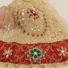 Sanskriti Saskriti Vintage Combo Of Design Fabric Hand Beads Net Mesh Cream Rhin
