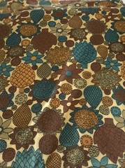 1.33Y Klopman Mills Fabric Turquoise Brown Orange Flower Shiny Slick Poly/Rayon?