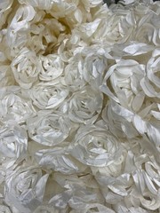 Maci IVORY 3D Floral Polyester Satin Rosette on Mesh Fabric by the Yard – 10057