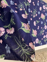 3 Yards Navy Blue Floral Cotton Fabric 20” X 110” Polyester Blend ? Pink Flowers