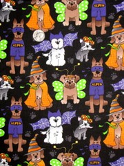 Halloween Puppy Dog Animals in Costumes Black Cotton Fabric Traditions By Yard
