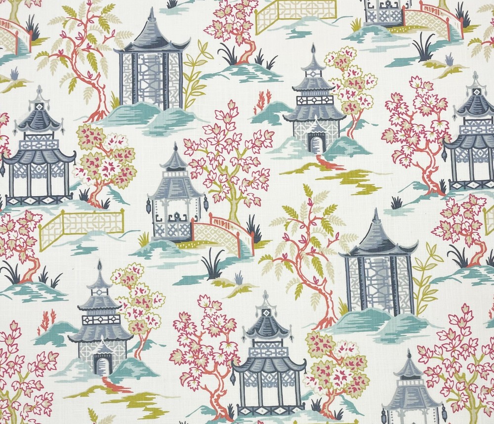 BALLARD DESIGNS SUKI BLUE CHINOISERIE VILLAGE MULTIUSE FABRIC BY YARD 54″W