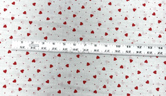 Tiny Red Heatrs and Polka Dots White Cotton Fabric 30″ #29