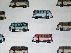 RETRO VW BUS MICRO PASTELS BLACK COTTON FABRIC FQ