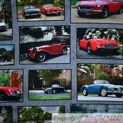 BonEful FABRIC FQ Cotton Quilt Gray Black Red Blue Classic VTG Antique Sport CAR