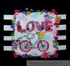 BonEful Fabric FQ Cotton Quilt VTG B&W Spring Flower Butterfly Bike Block Square