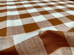 Gingham Checked Linen Fabric Plaid Buffalo Material 150cm wide LIGHT BROWN Terra