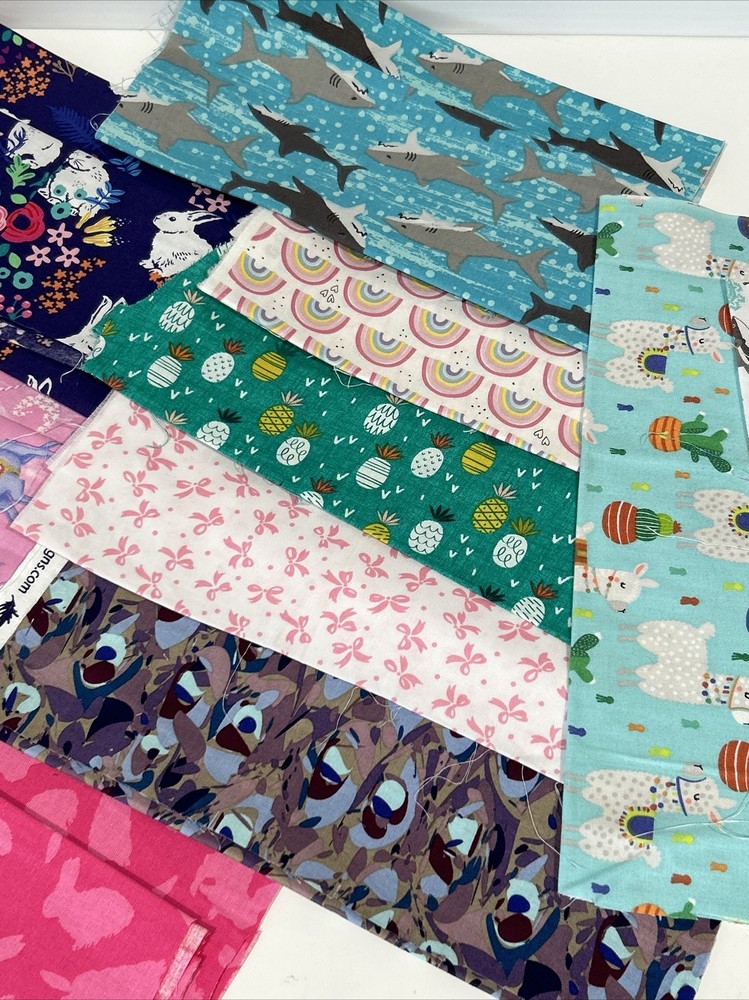 14 Print Fabric Blocks Rainbows Bunnies Horses Hedgehogs Sharks Quilting Crafts