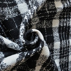 Black, White, Soft Textured Plaid Flat Boucle Suiting from an Italian Designer
