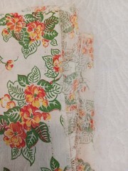 Vintage Flour Feed Sack Fabric Cream w Orange & Green Flowers Nosegays 32×42″