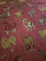 1 YARD TYLER HALL CAVALIER SCARLET COLOR CHINESE HORSES UPHOLSTERY FABRIC 6 MORE