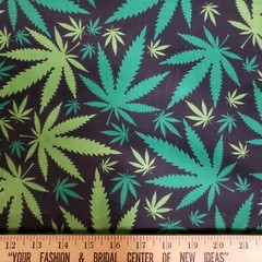 Marijuana Weed Black Cotton Fabric Easy care 58″ by the Yard