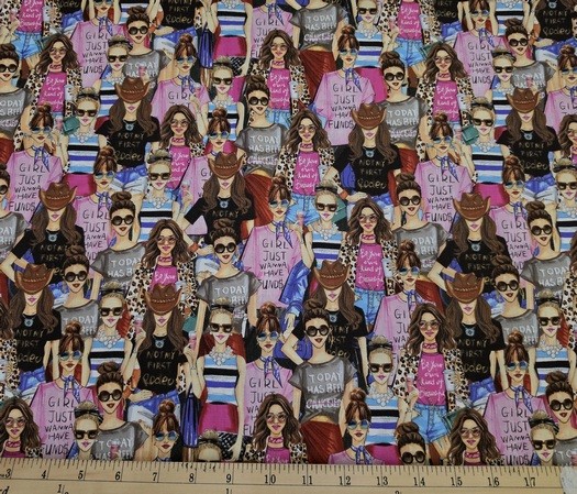 JoAnn Fabric – SASSY PACKED WOMEN WITH PINK – by the HALF yd (18″)