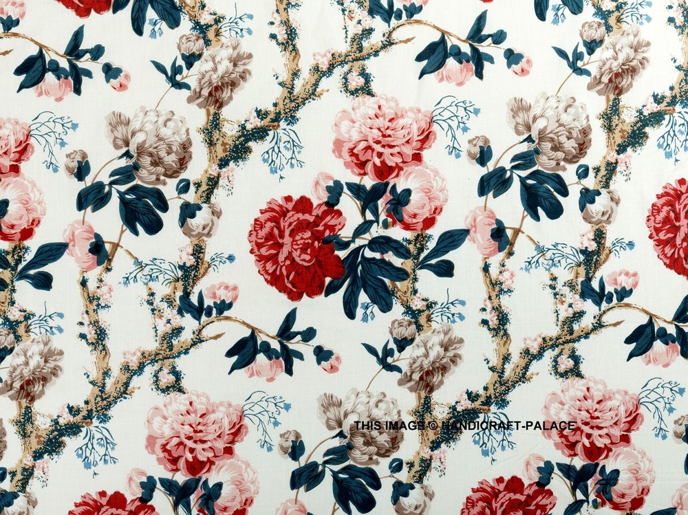 5 Yard Hand Block Print Handmade Cotton Indian Natural Portulaca Flower Fabric