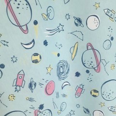 JoAnn Pop! Space Themed Cotton Knit Fabric Light Blue 60″ Wide 2 1/8 yards