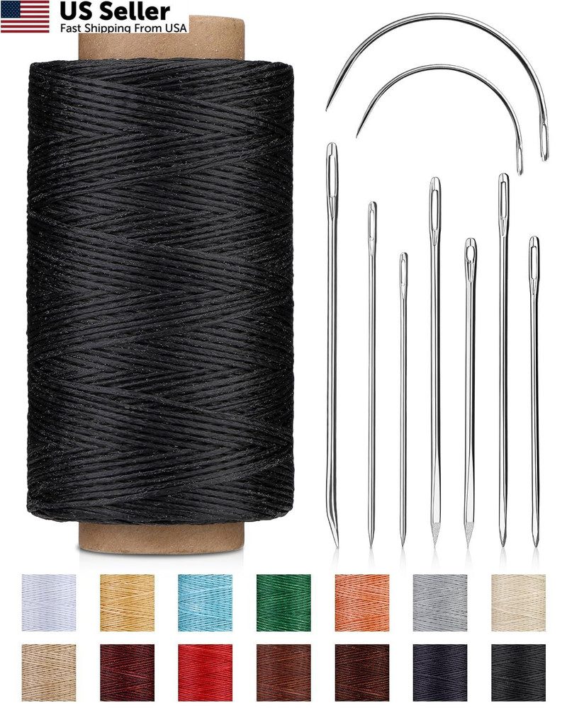 DIUDUS 218 Yards Waxed Thread, Leather Sewing Thread with Heavy Black