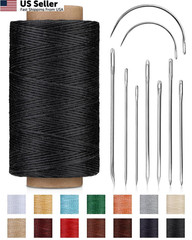 DIUDUS 218 Yards Waxed Thread, Leather Sewing Thread with Heavy Black