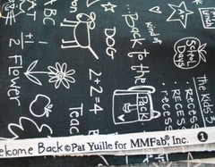 Welcome Back by Pat Yuille for MMFab Cotton Fabric Doodles on Blackboard 44″ BTY