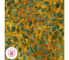 Kaufman SUMMER FLOWERS Artisan Batiks 18792 270 Leaves Gold LUNN Quilt Fabric