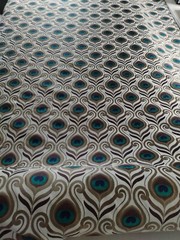 10 yards, Boho Chic Peacock Feather Design Fabric With Embroidered “Eyes”
